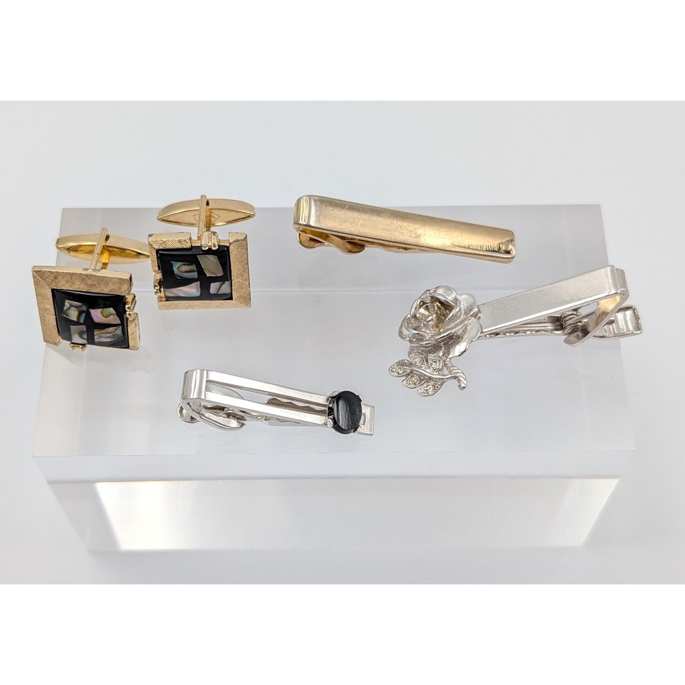 VTG Mens Jewelry Lot Cufflinks and Tie‎ Clips Gold & Silver Tone
